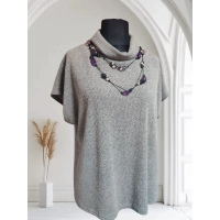 Sweterek Kimono damski z golfem - dzianina szary prążek